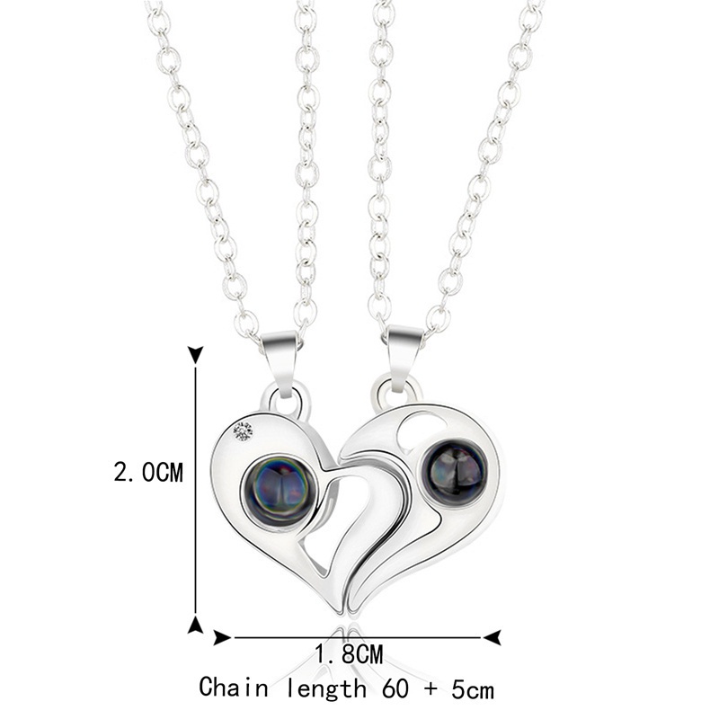 2PCS/Set Couple Necklaces 100 Languages I Love You Lovers Heart Magnetic Pendant Necklace For Women Valentine's Day Jewelry Gift