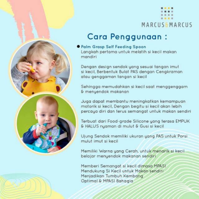 Marcus&amp;Marcus Palm Self Feeding Spoon Yellow Green - Sendok Makan Anak Balita Marcus