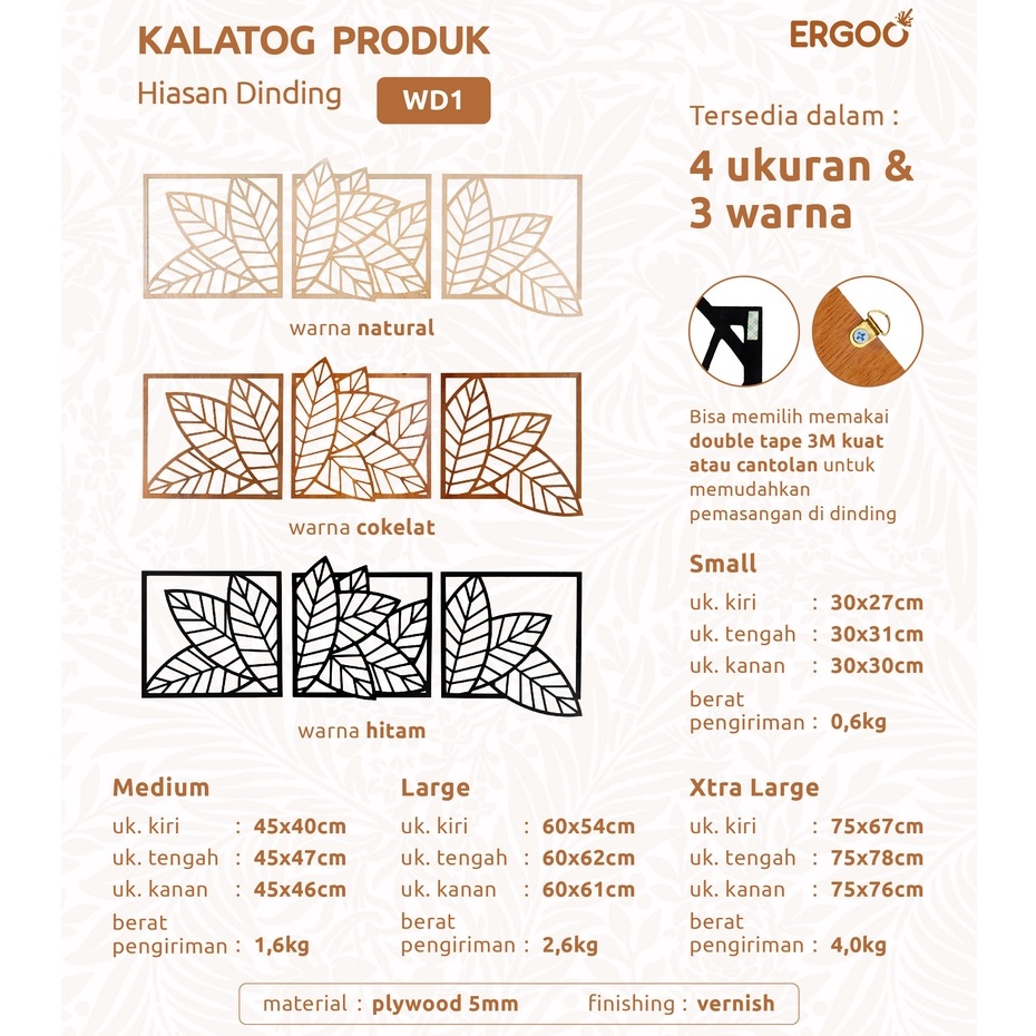 ERGOO Hiasan Dinding Ruang Tamu Motif Daun - Ukuran XL