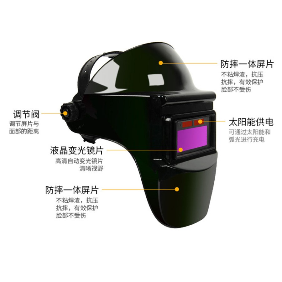 TaffGUARD Helm Las Otomatis Auto Darkening Solar Welding Helmet - JJ192 - Black