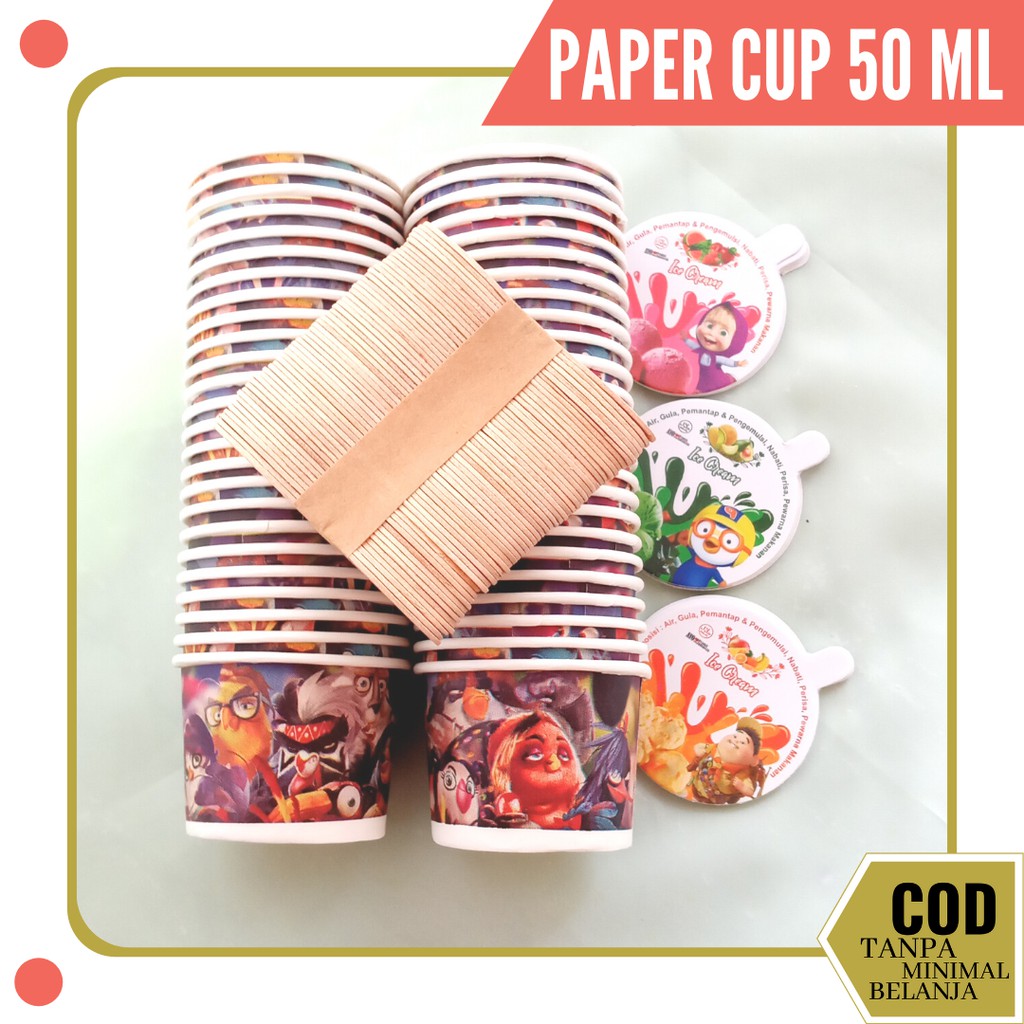 Gelas Plastik Es Krim Cup Ice Cream Cones Es Cream Cup 50 ml Paper Murah