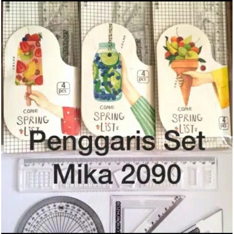 

Penggaris mika 4 pcs set ruler segitiga busur mistar tas