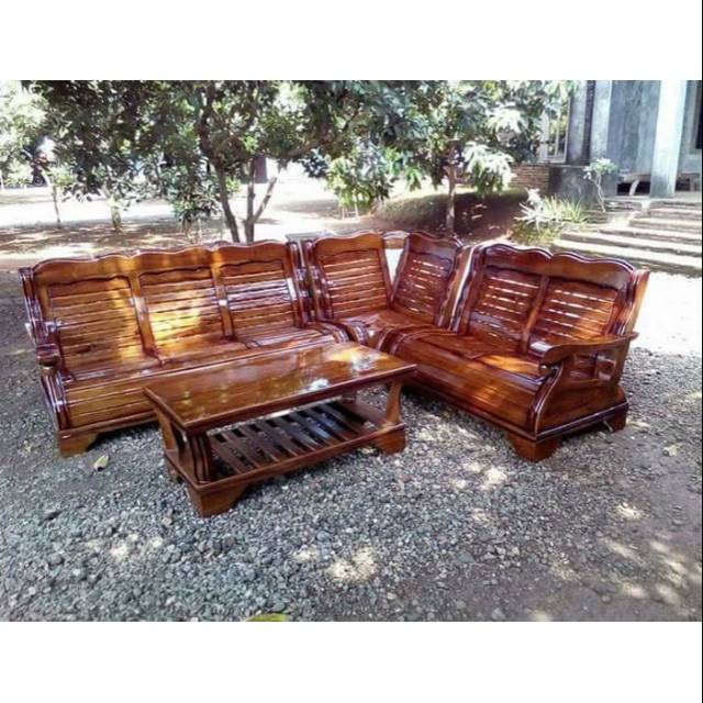 KURSI TAMU MINIMALIS SUDUT KAYU JATI MODEL GAJAH JUMBO