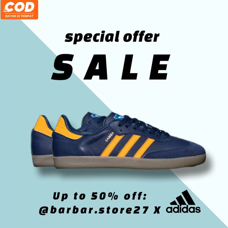 Adidas Samba Og Leather Navy Blue Orange Mens Shoes (Sneakers Pria Original Indonesia)
