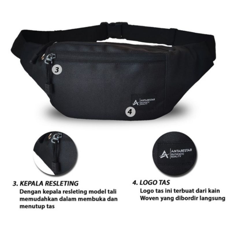 Tas Selempang Pria Waistbag ANTARESTAR Tas Pinggang Slempang Pria - Hitam