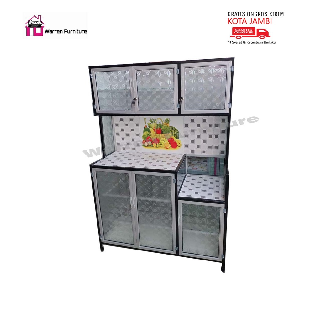 Rak piring kaca aluminium 3 pintu