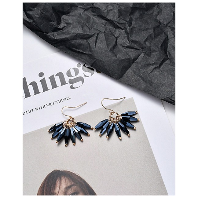 LRC Anting Gantung Fashion Navy Blue Fringed Flower Geometric Earrings D06125