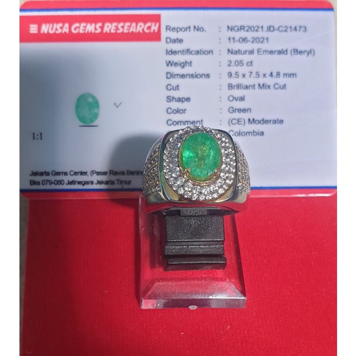 Natural Zamrud Colombia/Jamrud Kolombia Memo Ring Perak Microsetting