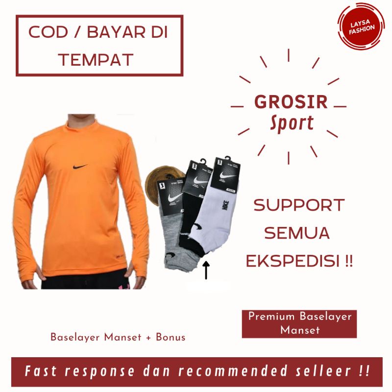 COD Baju Olahraga Pria Manset Jari Pria Manset Lengan Panjang Pria Kaos Manset Baslayer Murah Bandung Kaos Panjang Olahraga Pria Wanita Manset Baselayer Olahraga Running Santai Dewasa Pria Wanita Logo Nike Adidas Manset Hitam Orange Biru Navy Orange