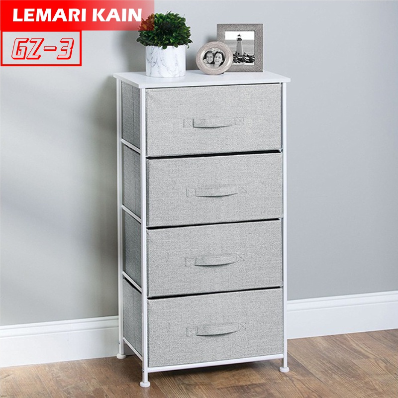 Lemari Kain Linen 4 Laci Sedang Lemari Sisi Ranjang Lemari Portable GZ-3 Worldhome66