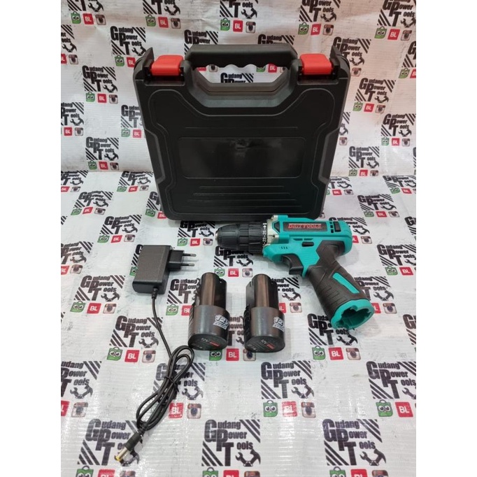 Mesin Bor Baterai Cordless Drill Bor Charger Cas 2 Baterai