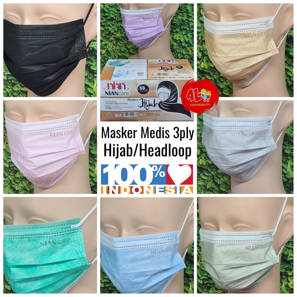 NIANcare Masker MEDIS Bedah 3 ply Earloop Headloop Disposable Surgical Mask 50pcs Warna