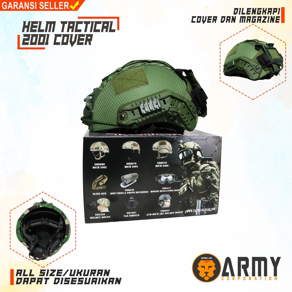 Helm Tactical Mich 2001 Full Cover Hijau Army