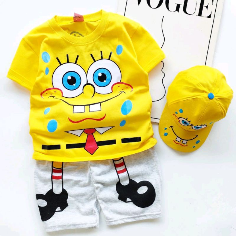 SETELAN SPONGEBOB ANAK COWOK CEWEK BAJU ANAK MOTIF KARTUN UNTUK UMUR 1-10TAHUN