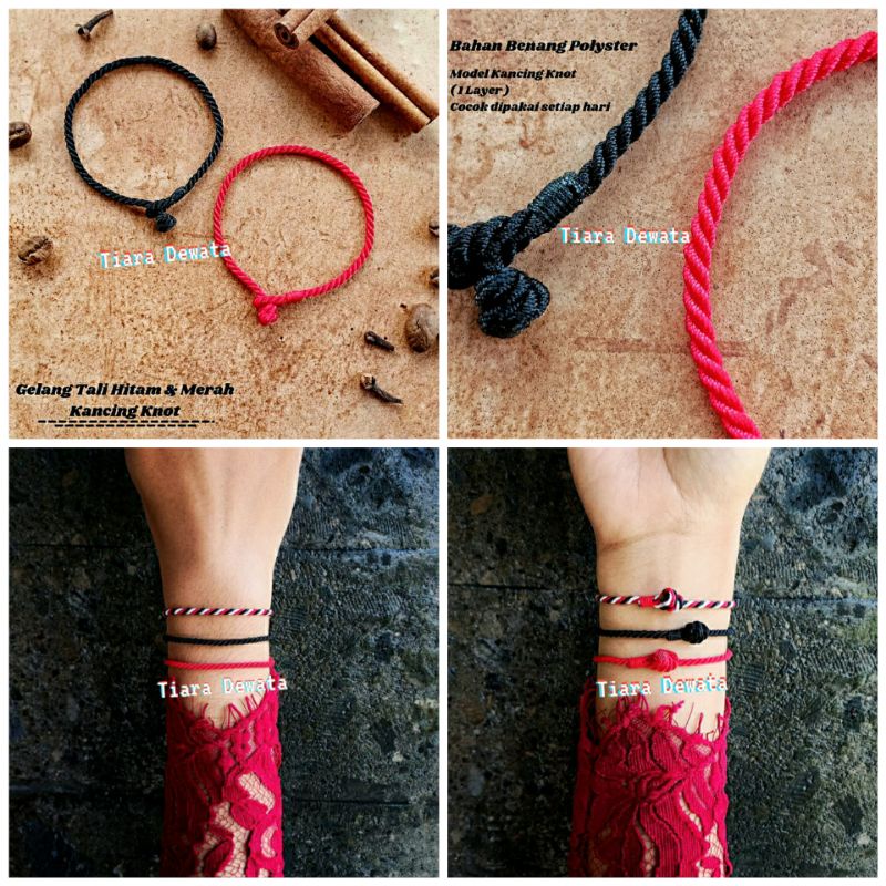 Gelang Tali Polos Merah/Hitam & Tridatu Khas Bali