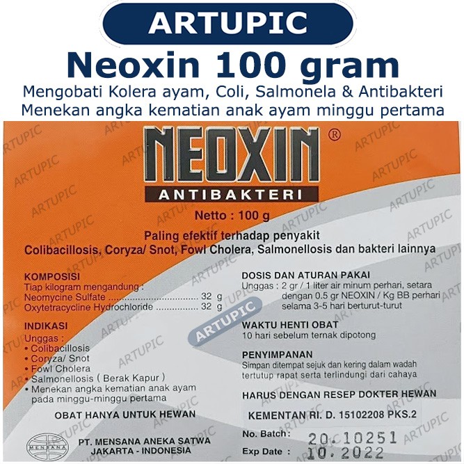 Neoxin 100 gram Kolera Coli Salmonela Antibakteri Kuman Pencernaan Antibiotik Unggas Ayam Hewan