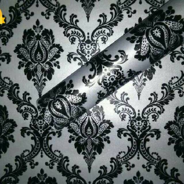 Wallpaper Sticker Dinding Murah Kamar Ruang Tamu Motif Batik Hitam Putih Klasik Elegan 10 M X 45 Cm Shopee Indonesia