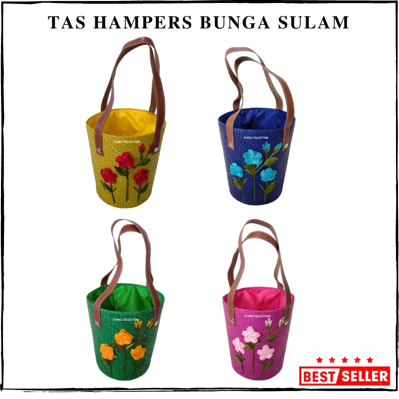 Keranjang Parcel Anyaman Isi 3 Toples Variasi Bunga Sulam Tali Kulit Sintetis Tas Hampers Anyaman Pandan