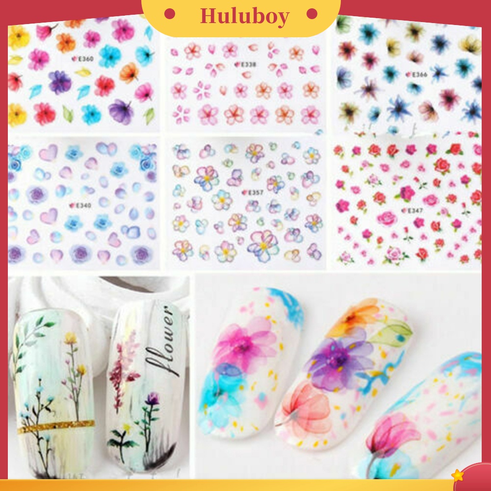 Huluboy Huluboy♡ 10pcs Stiker Kuku 3D Motif Bunga Untuk Dekorasi Manicure