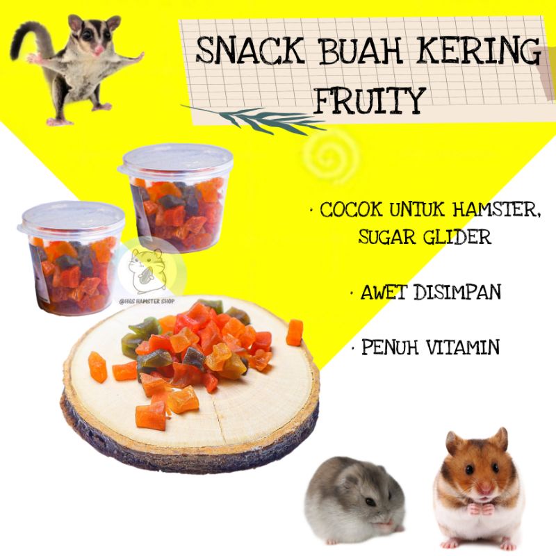 Snack Fruity Buah Kering Untuk Hamster, Sugar Glider / Snack Hamster / Makanan Hamster