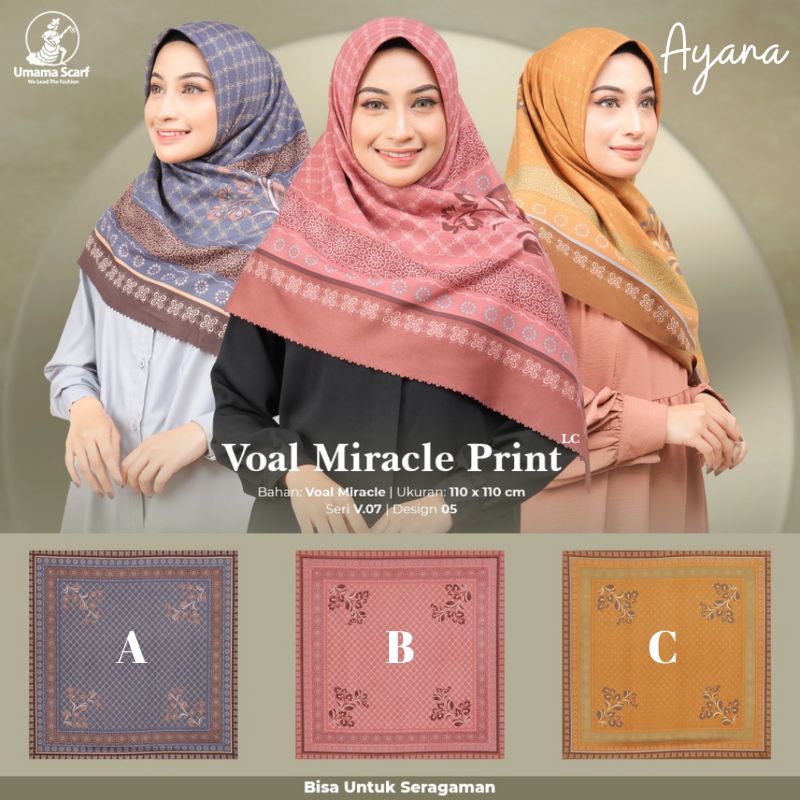 HIJAB SEGIEMPAT MOTIF VOAL UMAMA PREMIUM BISA SERAGAMAN JILBAB PREMIUM SCARF MIRACLE PRINT KANTORAN FORMAL DAILY KERUDUNG HIJAB