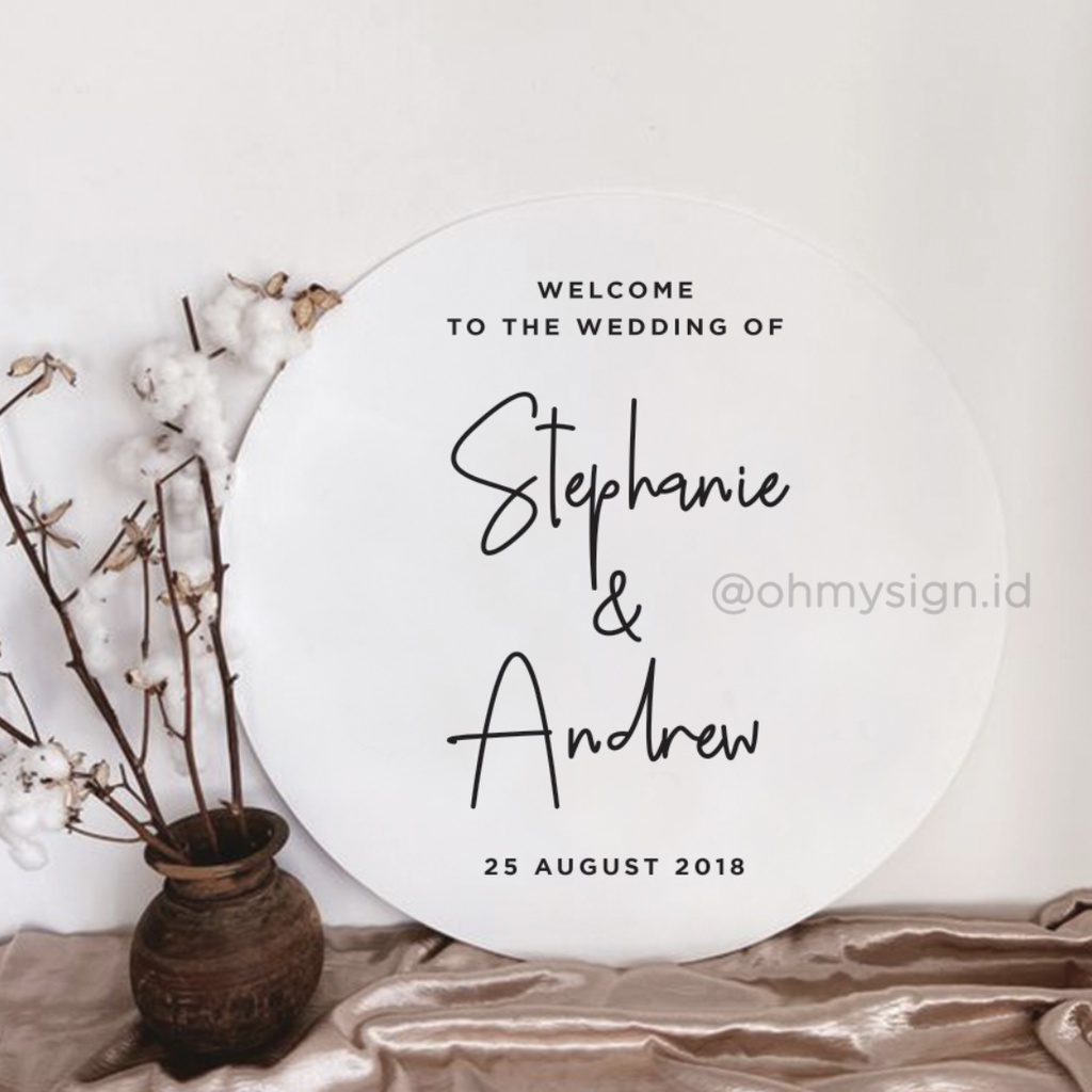 Welcome Sign Rounded Bulat Putih Acrylic Wedding Lamaran Engagement