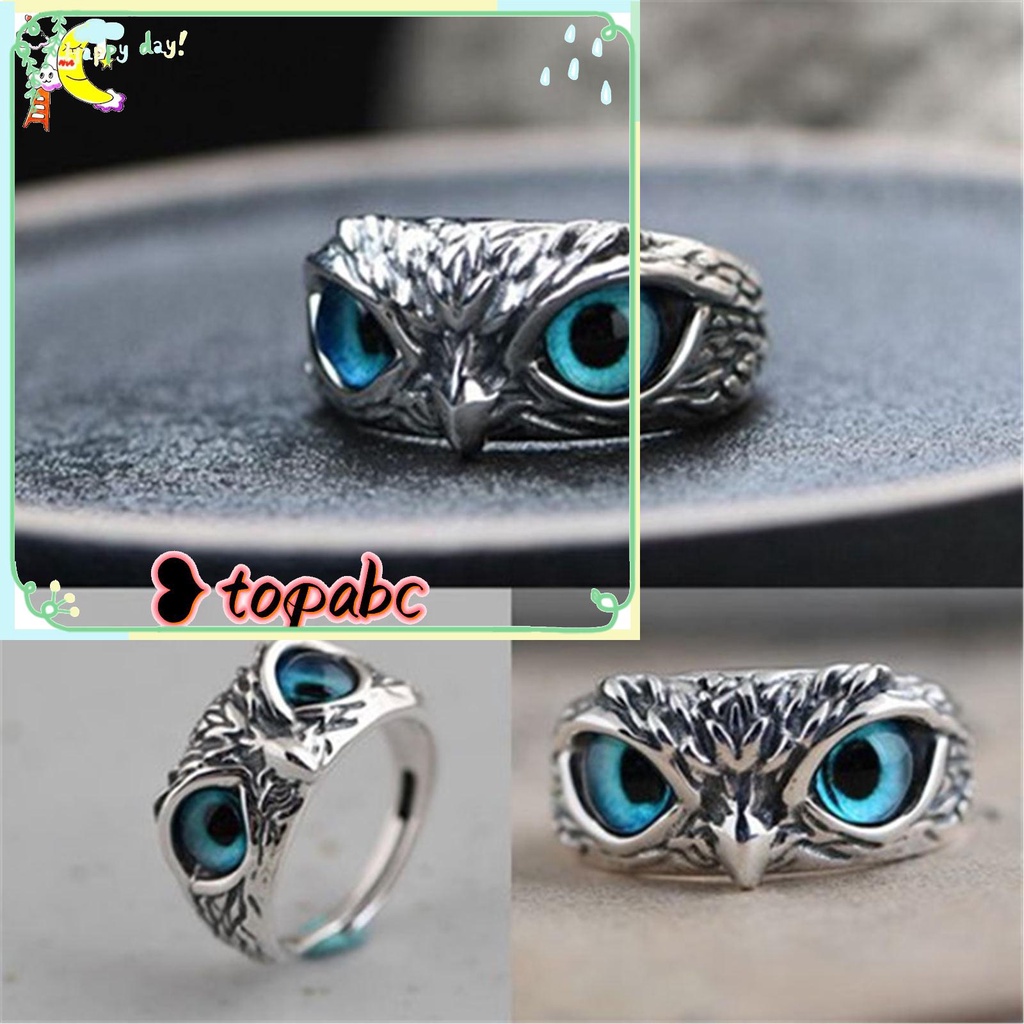 Cincin Model Terbuka Dapat Disesuaikan Desain Hewan Mata Iblis Burung Hantu Gaya Retro Vintage Untuk Hadiah