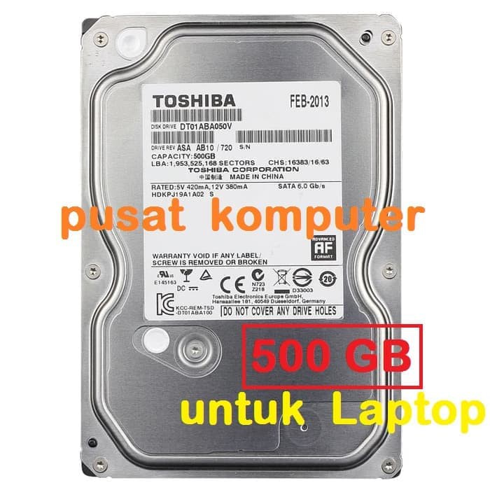 HDD HARDISK HARDDISK INTERNAL LAPTOP SATA MEREK TOSHIBA 500GB SLIM