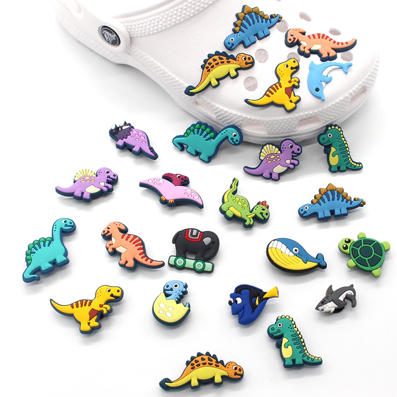 dinosaurus Jibbitz Crocs pin wanita charms sandal DIY satwa Dapat dilepas Aksesoris Bahan Untuk Dekorasi Sepatu Hadiah anak pria