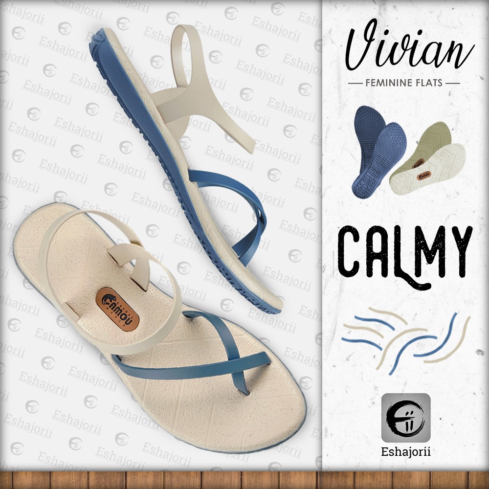 CAMOU - Vivian Calmy - Sandal Flats Perempuan Kasual Biru Cream