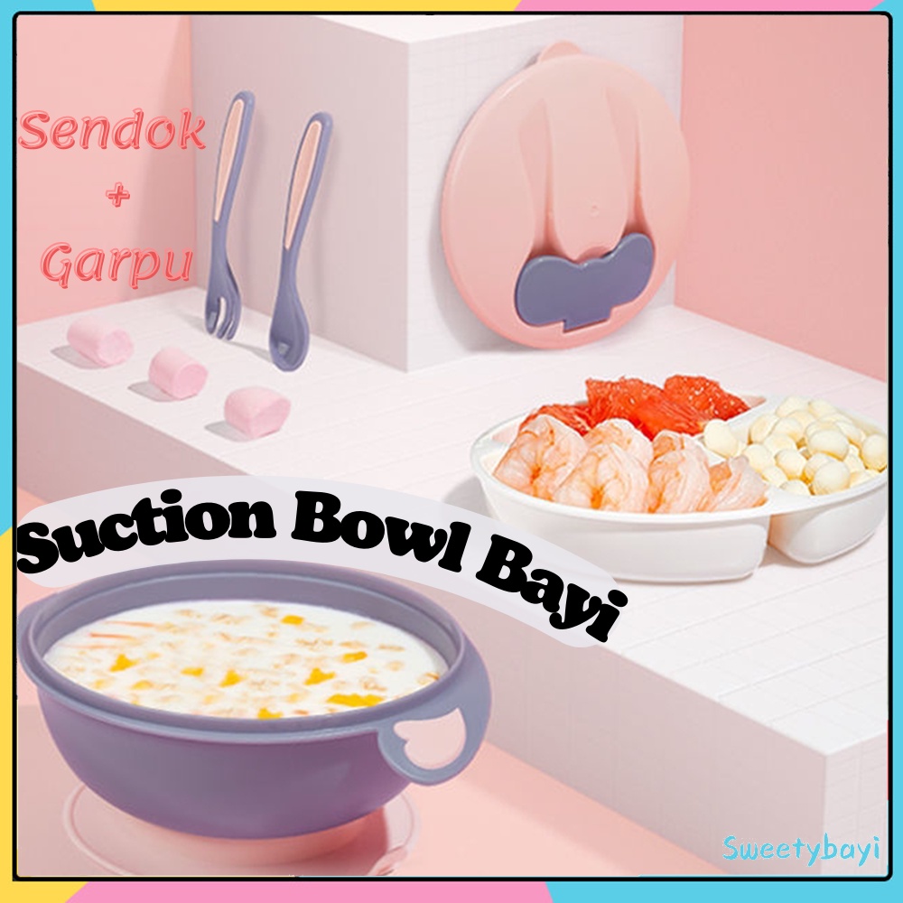 SweetyBayi Set tempat makan bayi anak anti tumpah Mangkok double layer bowl suction silicone Baby training bowl