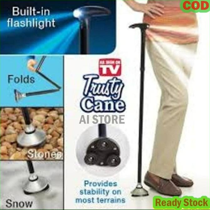 Tongkat Jalan Orang Tua Lampu LED Bisa Lipat Trusty Cane Original