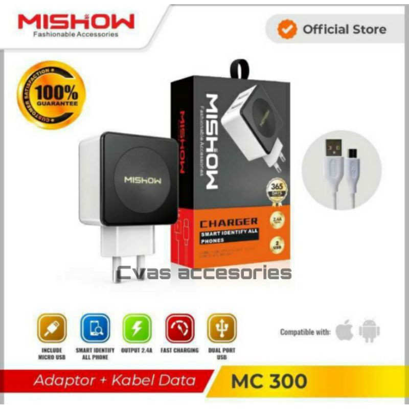 MISHOW Power Cube Charger Listrik MC-300 Fastcharger All Smartphone (Black)