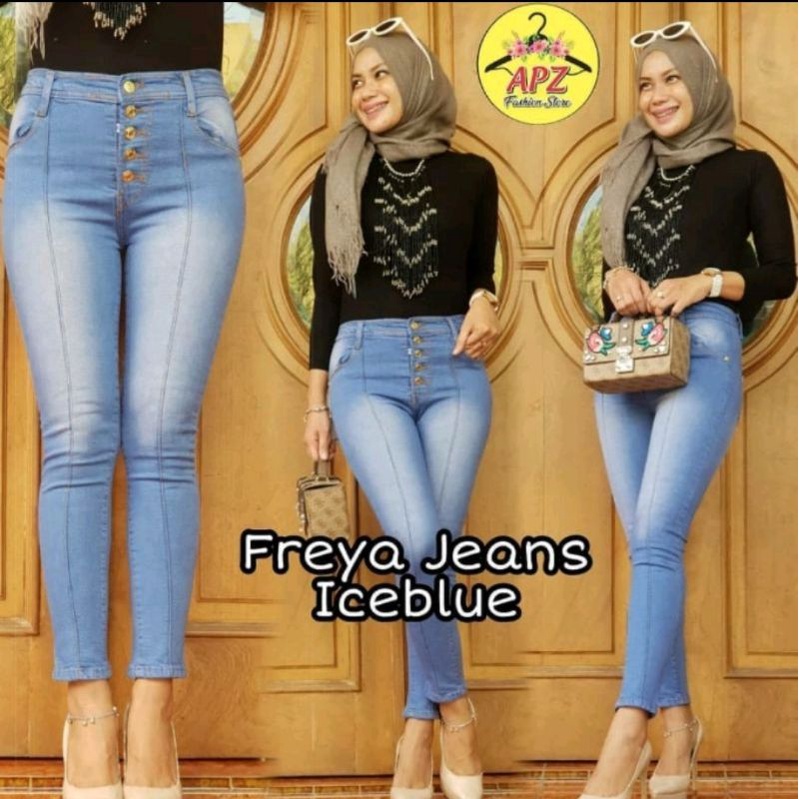 Celana Panjang High Waist Kancing 5 Line Freya . Celana Panjang High Waist Button Highwaist Kancing