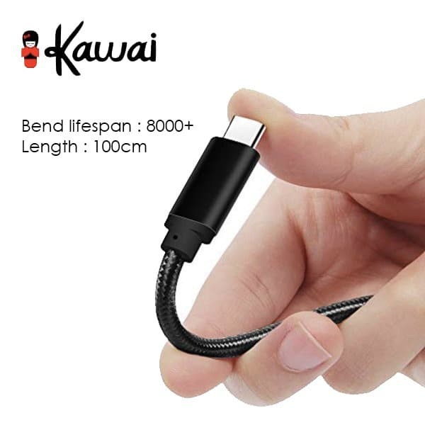 iKawai Braided Nylon Kabel Data MicroUSB Type C Iphone Lightning QC3.0 Fast Charging 3.2A IKKNC100B