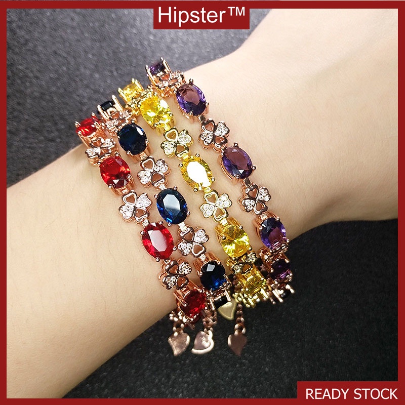 Light Luxury Hot Sale Four-Leaf Clover Amethyst Women's Inlaid Gemstone Bracelet