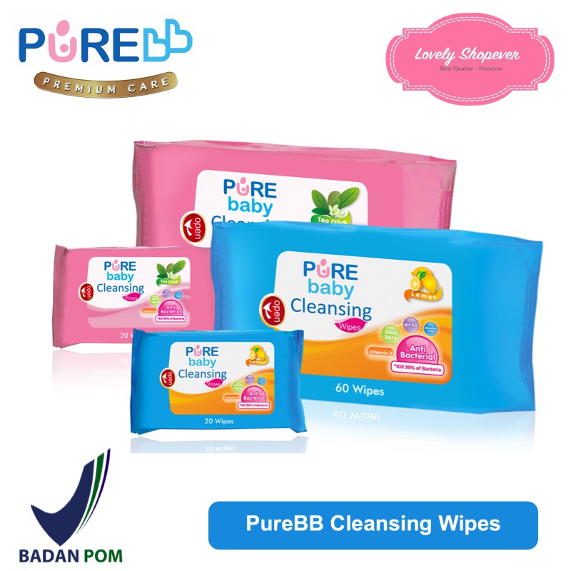 PUREBABY PURE BABY PUREBB BB CLEANSING WIPES 60 20 BESAR KECIL WET TISSUE TISU BASAH BAYI LEMON