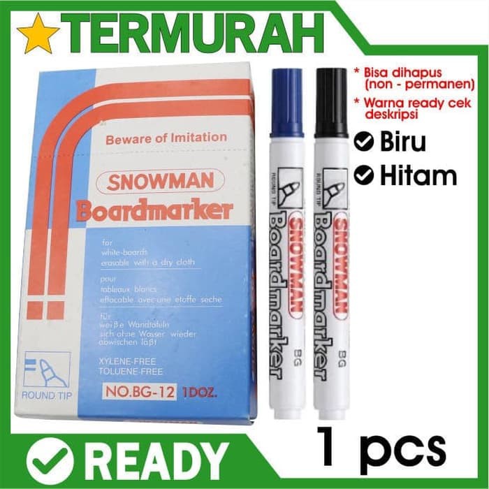 

Promo Spidol papan tulis whiteboard snowman BG 12 Hitam Biru white board Diskon