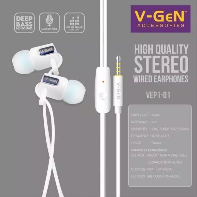 HEASDSET V-GEN EXTRA BASS WIRED EARPHONES