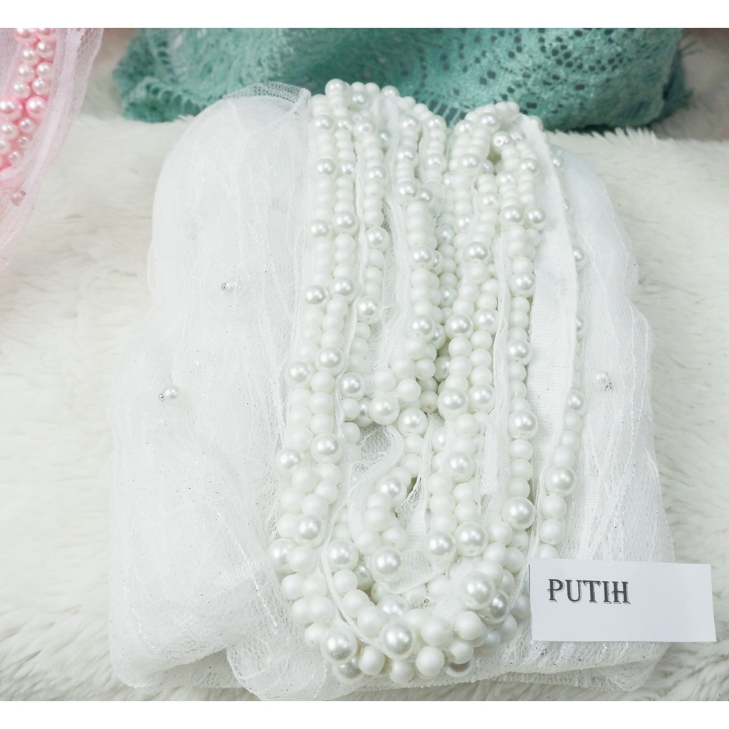 VEIL  MUTIARA SLAYER  PENGANTIN MOTIF ALL VARIAN COLOUR-PUTIH