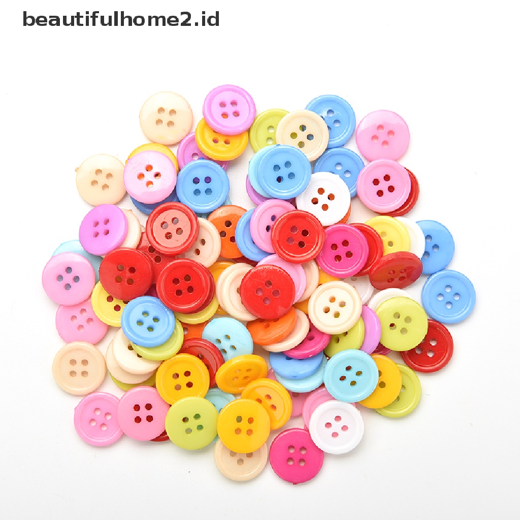 (Beautifulhome2.Id) 100pcs Kancing Bulat Bahan Plastik 5 Ukuran Untuk Kerajinan Tangan Anak Diy