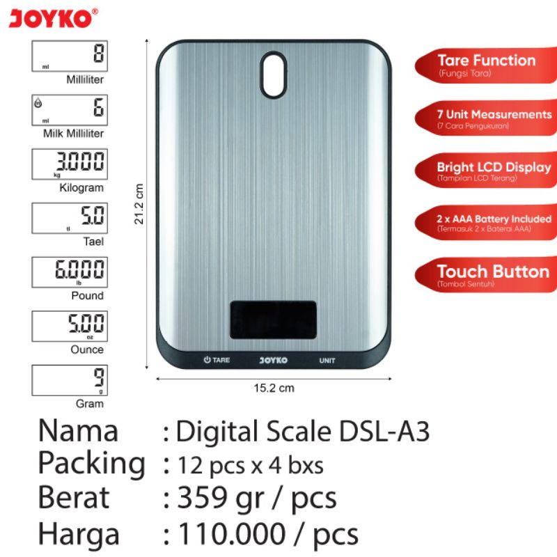 digital scale (kitchen scale) timbangan digital DSL-A3 joyko