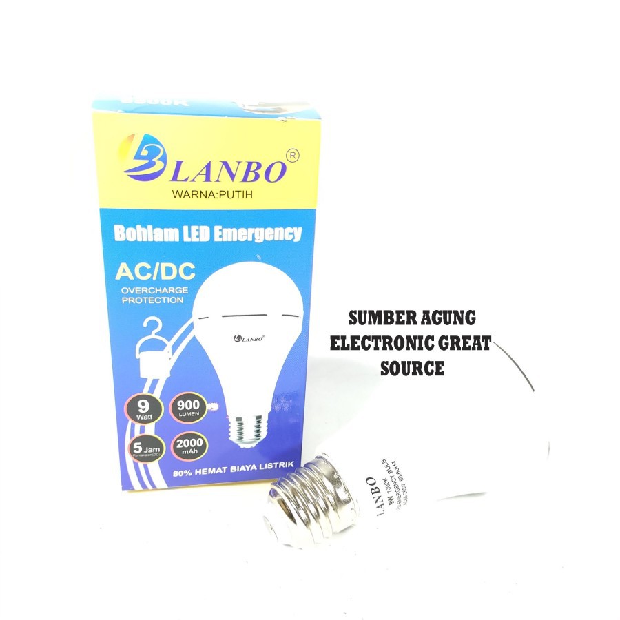 Lanbo Bohlam LED Emergency Murah AC DC 9W 9 Watt Mati Lampu Tetap Nyal