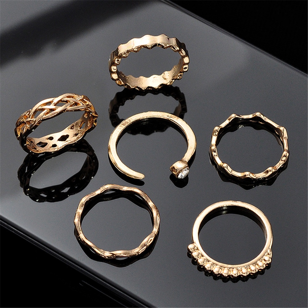 11pcs Personalized Fashion Love Leaf Vine Wave Joint Cincin Emas Set untuk Wanita