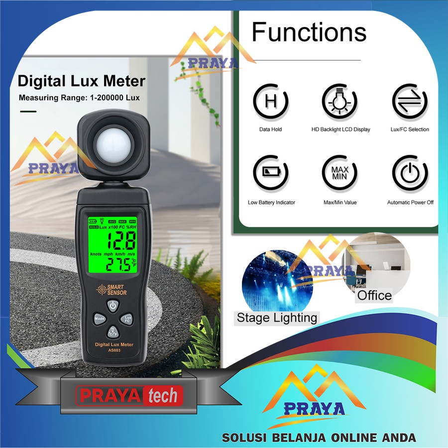 LCD Digital Lux Meter AS803 light meter cahaya tester Smart Sensor Uji