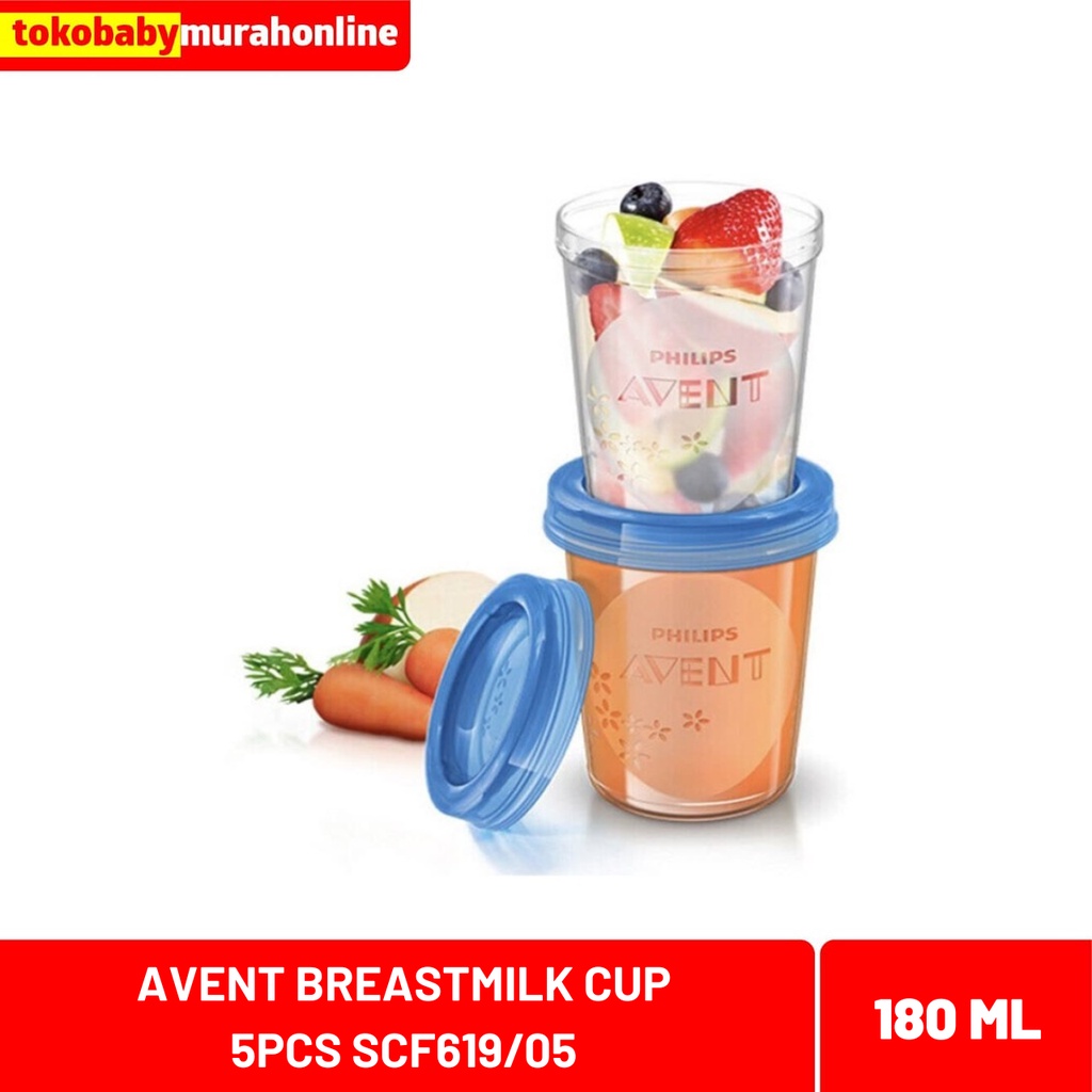 AVENT BREASTMILK CUP 180ML 5PCS SCF619/05 / KANTONG ASI