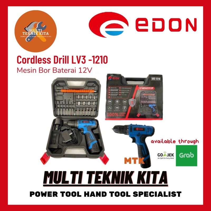 EDON Mesin Bor Cordless Charger Edon 12V Lithium LV-3 1210 Koper 2 baterai