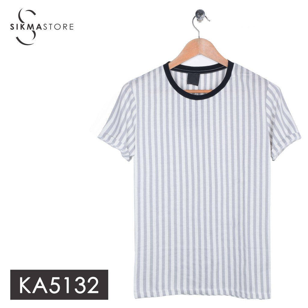 KA5132 Kaos  Pria  Kaos  Cowok Lengan  Pendek  Salur Stripe 