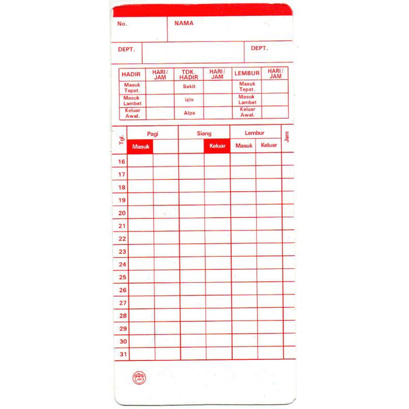 

tAe KARTU ABSENSI WARNA ISI 100 LEMBAR