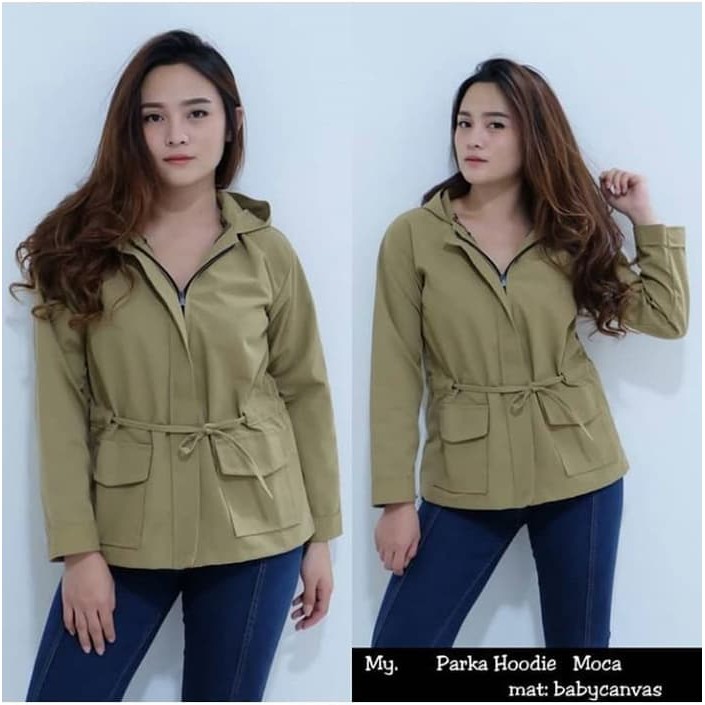 flyshop. Jaket Parka Wanita Casual Cream Bahan Canvas Premium 100% Original Raindoz
